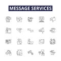 Message services line vector icons and signs. E-mail, Messaging, Chat, Texting, Telegram, WhatsApp, Skype, BBM outline