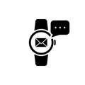 Message on Smart Watch Silhouette Icon. Smartwatch Notification Pictogram. Communication Mail Envelope Black Icon on