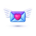 Message wings 3d, great design for any purposes. Invitation, message, letter template. Valentines day background. Love