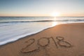 2018 message written in the sand Royalty Free Stock Photo