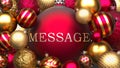 Message and Xmas, pictured as red and golden, luxury Christmas ornament balls with word Message to show the relation and