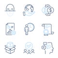 Messages, Bitcoin exchange and Waiting icons set. Report, Face recognition and Packing boxes signs. Vector