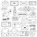 Messages, envelopes, letters in doodle style. Royalty Free Stock Photo