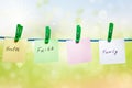 Messages written on sheets of paper on green background Royalty Free Stock Photo