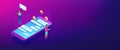 Messaging application isometric 3D banner header.