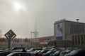 Messe Berlin entrance during ITB travel fair in a cloudy day