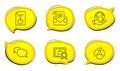 Messenger, Approved document and Chemistry experiment icons set. Mail newsletter sign. Vector