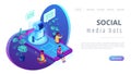 Messenger chatbot isometric 3D landing page.