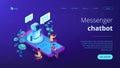 Messenger chatbot isometric 3D landing page.