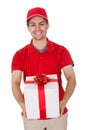 Messenger delivering a decorative gift Royalty Free Stock Photo