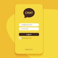 Messenger with filling form vector, yellow start page. Mobile social network for global communication, talk, chatting