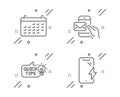 Messenger mail, Calendar and Education idea icons set. Smartphone charging sign. Vector