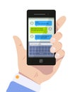 Messenger screen. Mobile text messages in speak bubbles online communication chatting app vector concept
