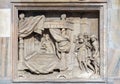 Messengers of King Saul searching for David in order to kill him, marble relief on the facade of the Milan Cathedral