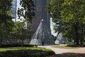 Messeturm and subway station at the Friedrich Ebert Anlage in Frankfurt, Germany Royalty Free Stock Photo