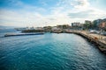 Messina, Italy - 9.02.2019: Beautiful view of cityscape and harbor of Messina from ferry, Sicily, Italy Royalty Free Stock Photo