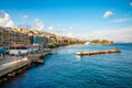 Messina, Italy - 9.02.2019: Beautiful view of cityscape and harbor of Messina from ferry, Sicily, Italy Royalty Free Stock Photo