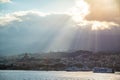 Messina, Italy - 9.02.2019: Beautiful view of cityscape and harbor of Messina from ferry, Sicily, Italy Royalty Free Stock Photo