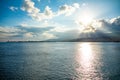 Messina, Italy - 9.02.2019: Beautiful view of cityscape and harbor of Messina from ferry, Sicily, Italy Royalty Free Stock Photo