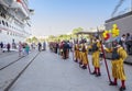 Messina, Italy, Italian artists in national costumes in the port of Messina.