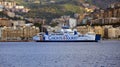 Messina, Sicily Italy: view of the port of Messina entrance with CARONTE & TOURIST Ferry Boat on the Strait of Messina Royalty Free Stock Photo