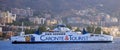 Messina, Sicily Italy: view of the port of Messina entrance with CARONTE & TOURIST Ferry Boat on the Strait of Messina