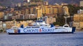 Messina, Sicily Italy: view of the port of Messina entrance with CARONTE & TOURIST Ferry Boat on the Strait of Messina