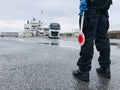 Messina, Sicily, Italy Ã¢â¬â 24 march 2020 policeman check the long vehicle during the lockdown in italy