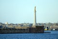 Messina, Sicily Italy: view of the port of Messina entrance with the gold Statue of the Madonna della Lettera