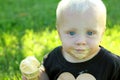 Messy Baby Eating Ice Cream Cone Royalty Free Stock Photo