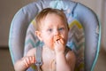 Messy baby girl love`s spaghetti