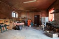 Messy basement with red bricks walls in old country house