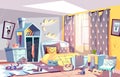 Kids bedroom in mess cartoon vector illustration Royalty Free Stock Photo