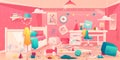 Little girl messy bedroom cartoon vector interior Royalty Free Stock Photo