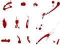 Messy blood blot collection, red drops on white background. Vector illustration, maniac style, isolated