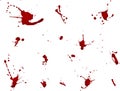 Messy blood blot collection, red drops on white background. Vector illustration, maniac style, isolated