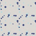 Messy blue, orange, white circles on gray background. Round seamless pattern, overlay circles. Dotted texture. Royalty Free Stock Photo