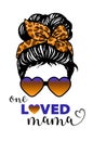 Messy bun, Girl with messy bun and heart glasses, Leopard bandana, One loved mama