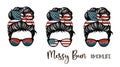 Messy bun, Girl with patriotic messy bun and glasses, American Flag bandana