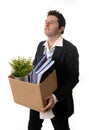 Messy Business Man with cardboard box Fired from Job