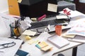 Messy and cluttered desk Royalty Free Stock Photo