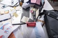 Messy and cluttered desk Royalty Free Stock Photo