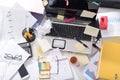 Messy and cluttered desk Royalty Free Stock Photo