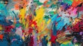 Messy, colorful, artistic paint brush strokes on canvas colorful background