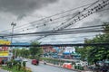 Messy electrical and optic fiber cables in thailand