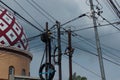 messy electrical and telephone cables Royalty Free Stock Photo