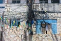 Messy electricity wires on a utility pole in Itapua neighborhood - a common sight throughout Brazil Salvador, Bahia Royalty Free Stock Photo