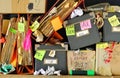 messy file folders and storage boxes in a cluttered office bookshelf,red tape, bureaucracy,overworked,business concept,free Royalty Free Stock Photo