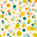 Colorful messy dots on beige background. Festive seamless pattern with round shapes. Royalty Free Stock Photo