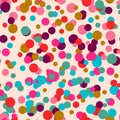 Colorful messy dots, background. Festive seamless pattern with round shapes. Royalty Free Stock Photo